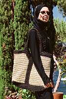Contrast Straw Tote Bag Beige 