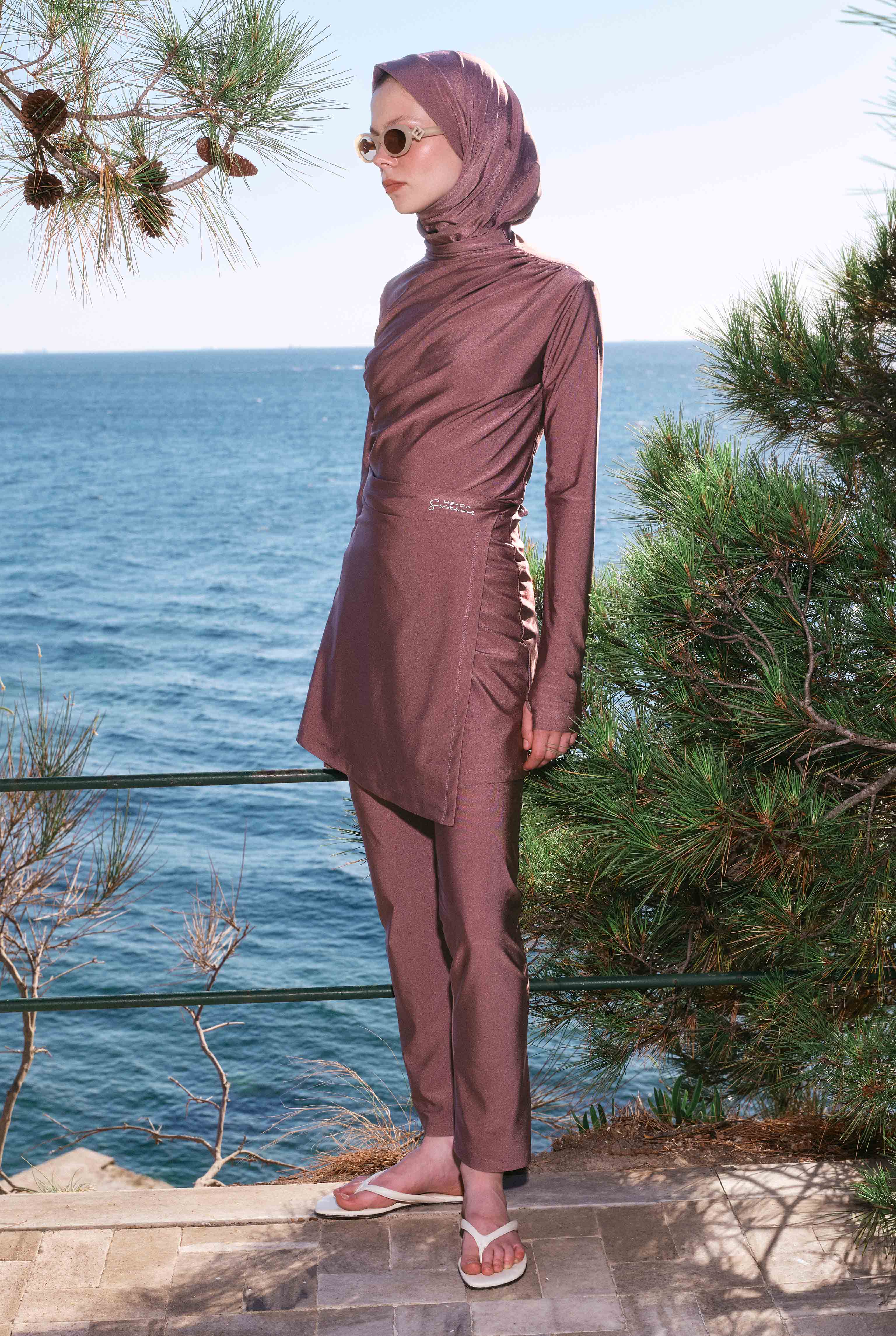 Draped Modest Swimwear Set Rose - 3