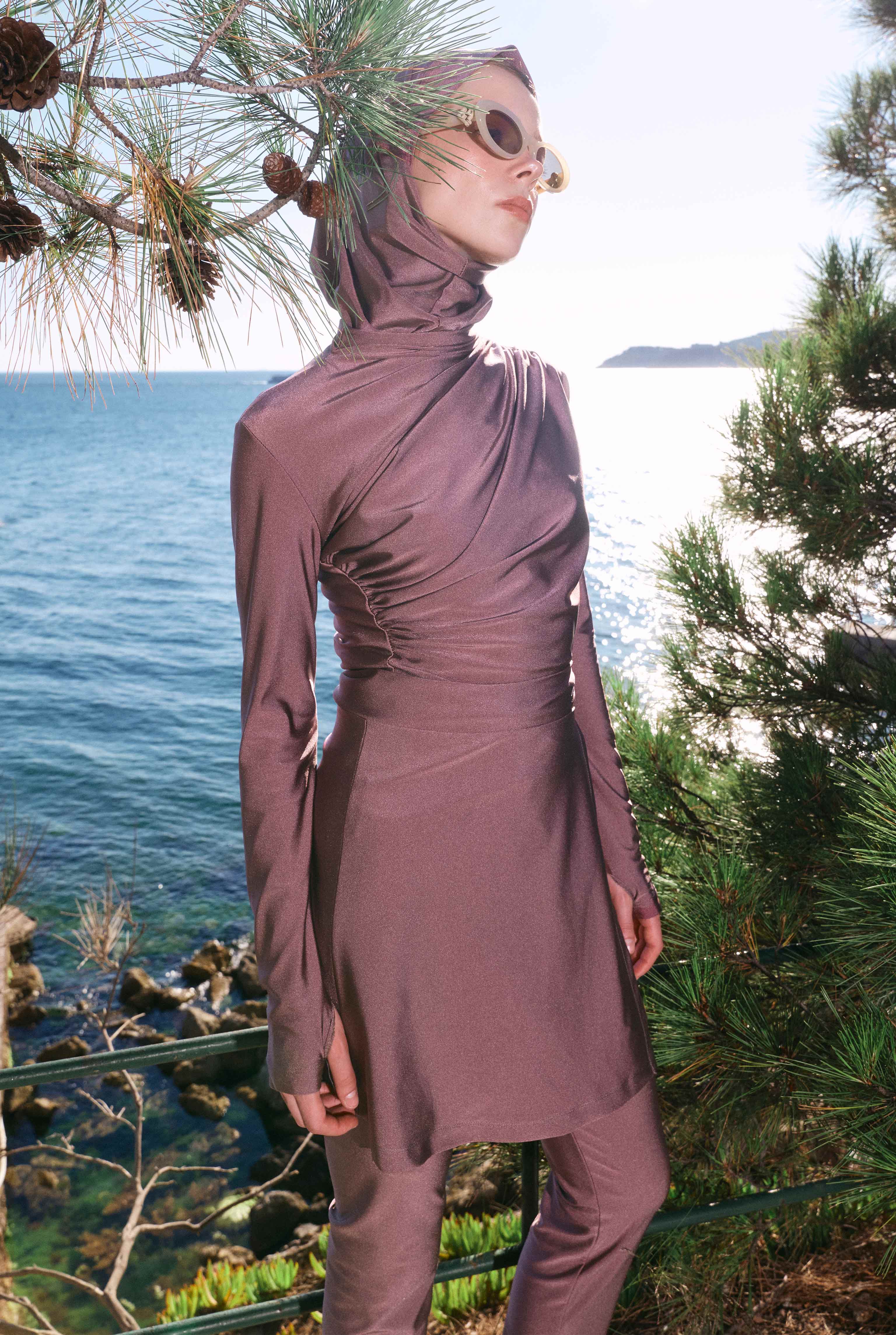 Draped Modest Swimwear Set Rose - 4