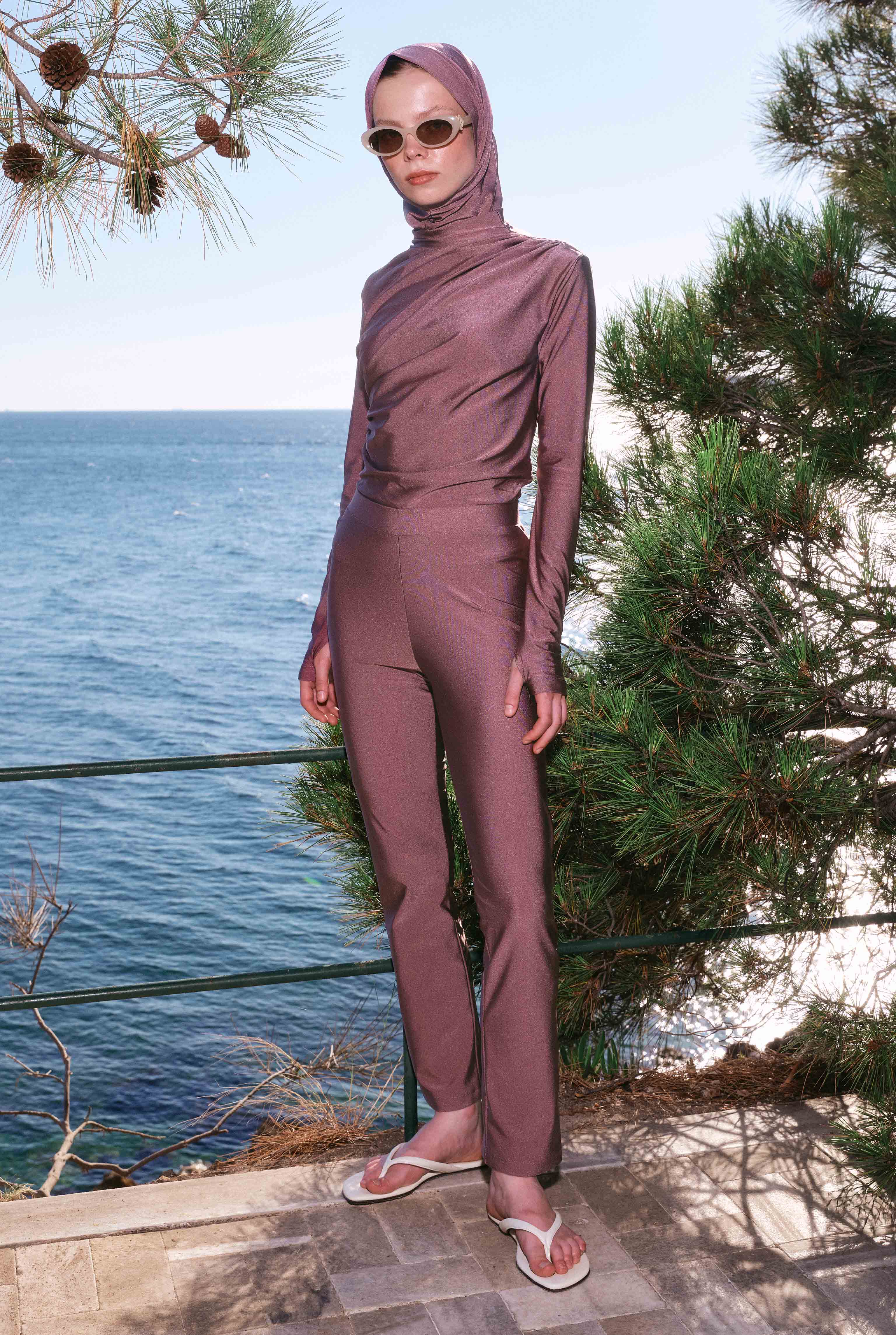 Draped Modest Swimwear Set Rose - 1
