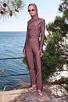Draped Modest Swimwear Set Rose 