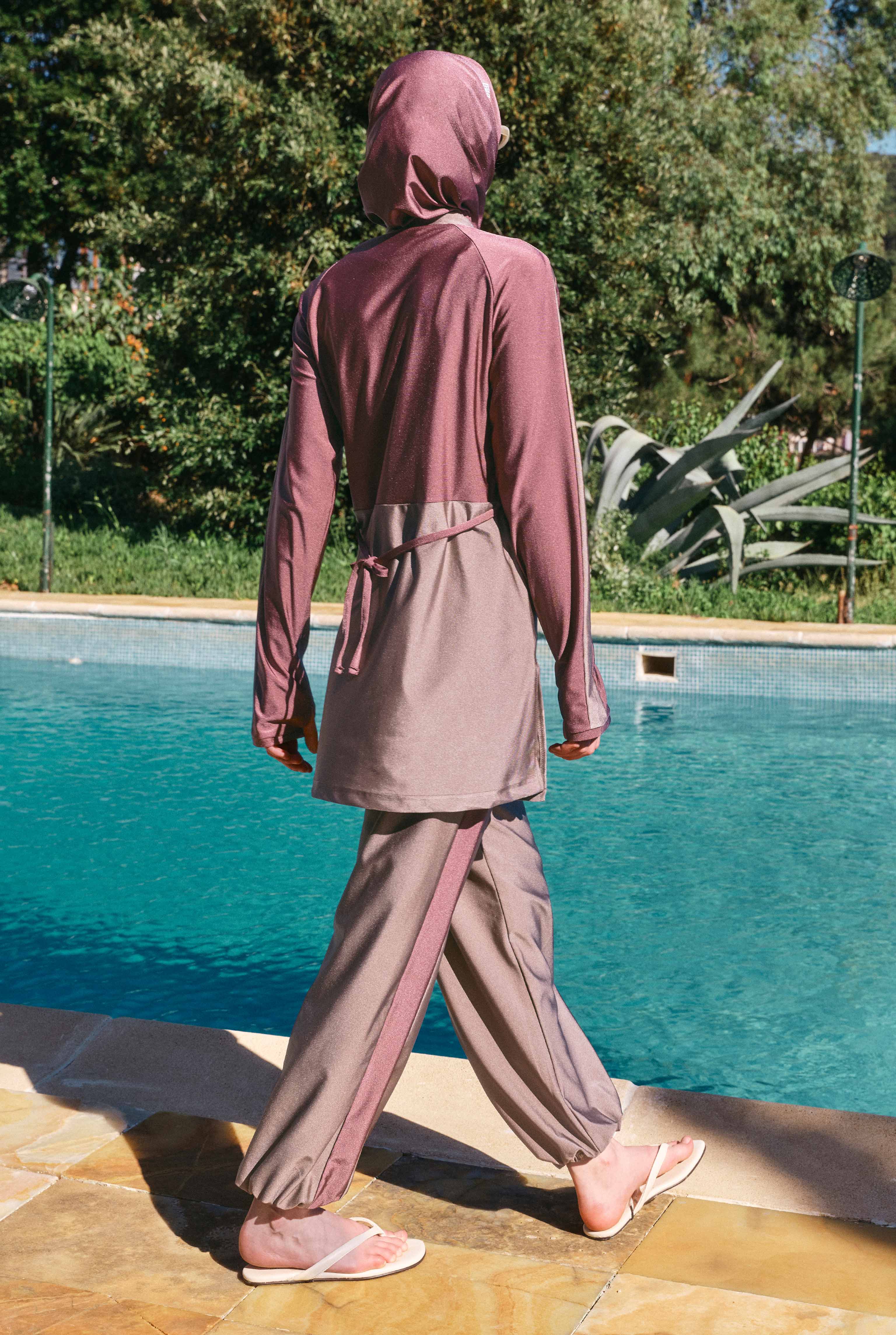 Two-Tone Modest Swimwear Set Rose - 5
