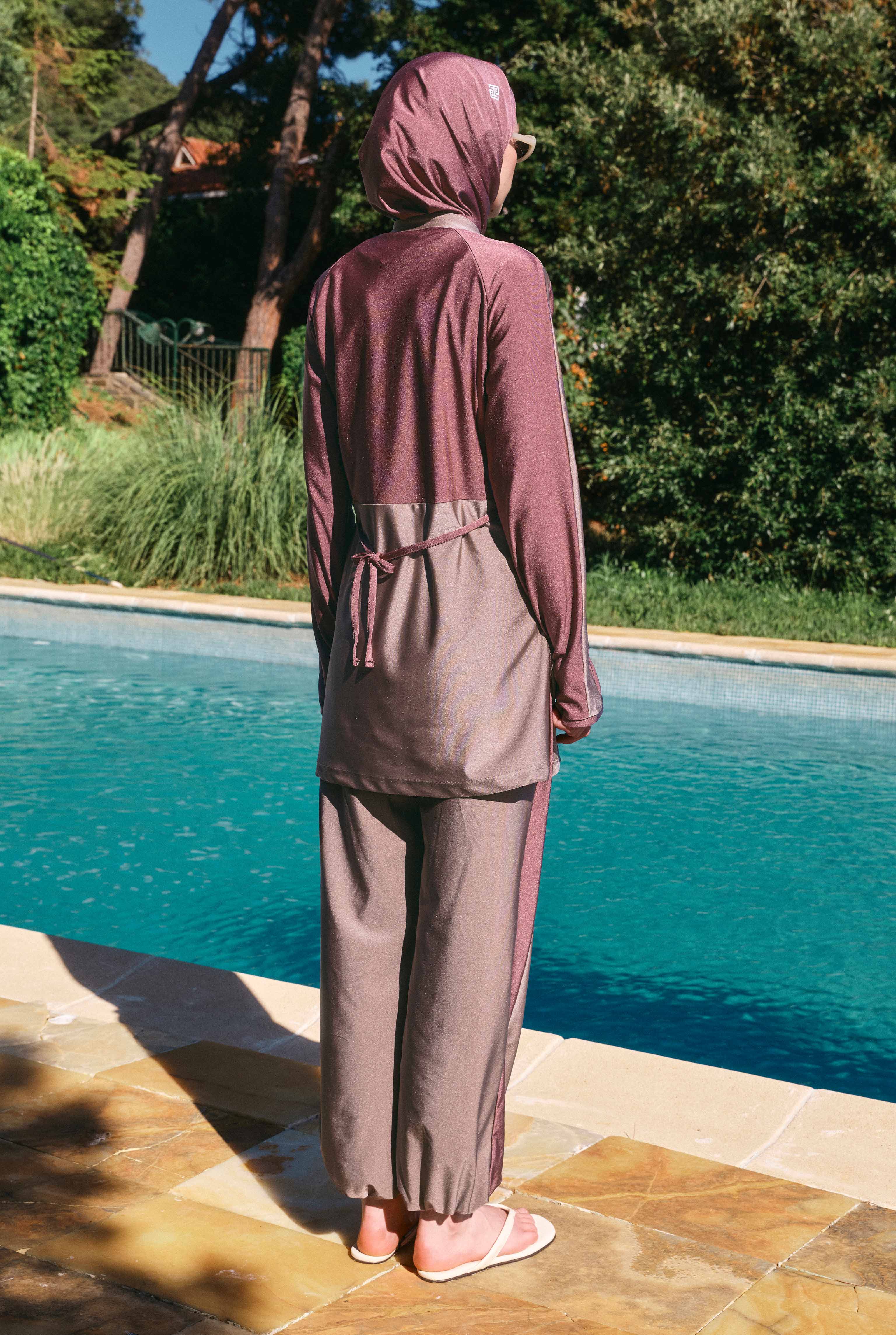 Two-Tone Modest Swimwear Set Rose - 6