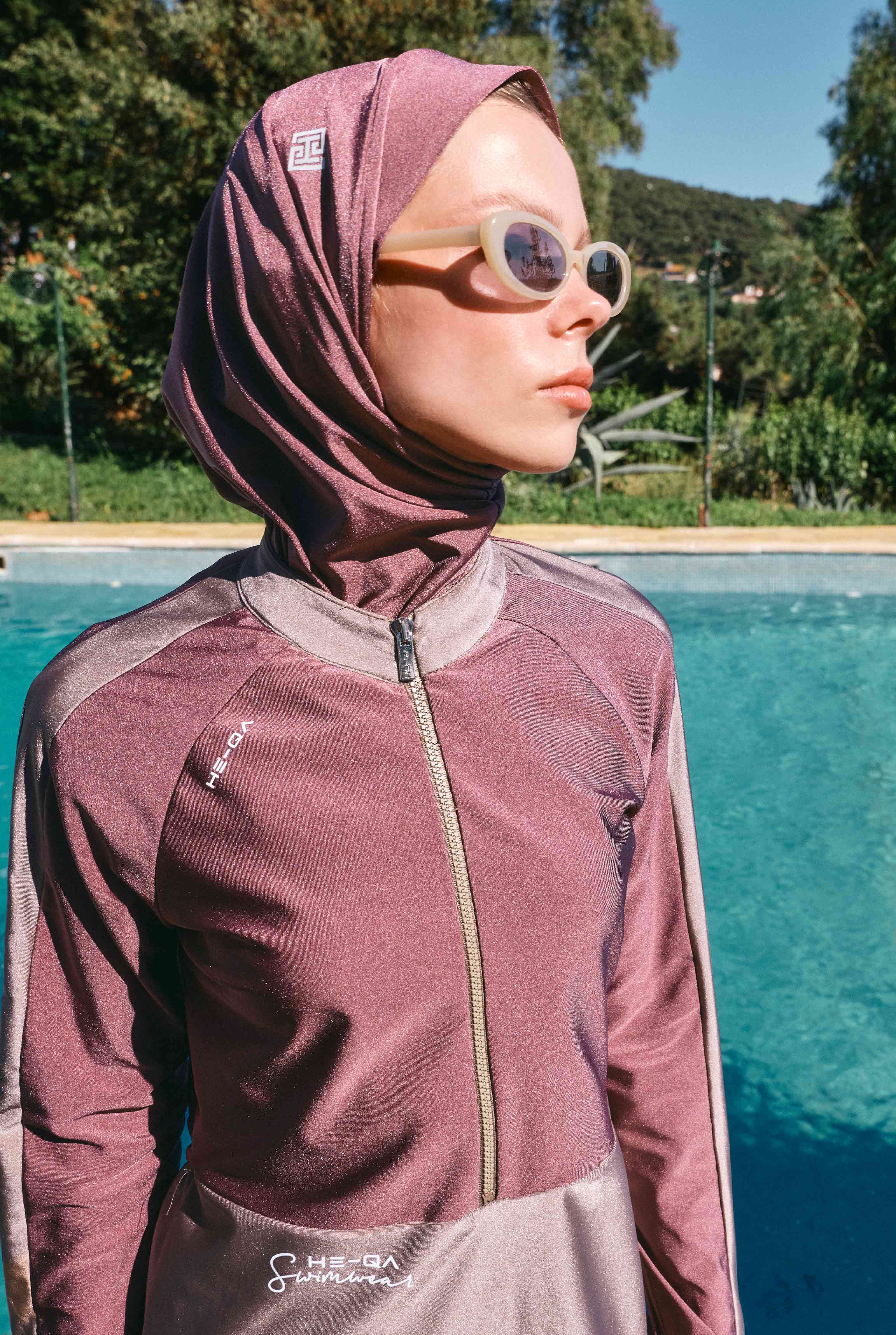 Two-Tone Modest Swimwear Set Rose - 3