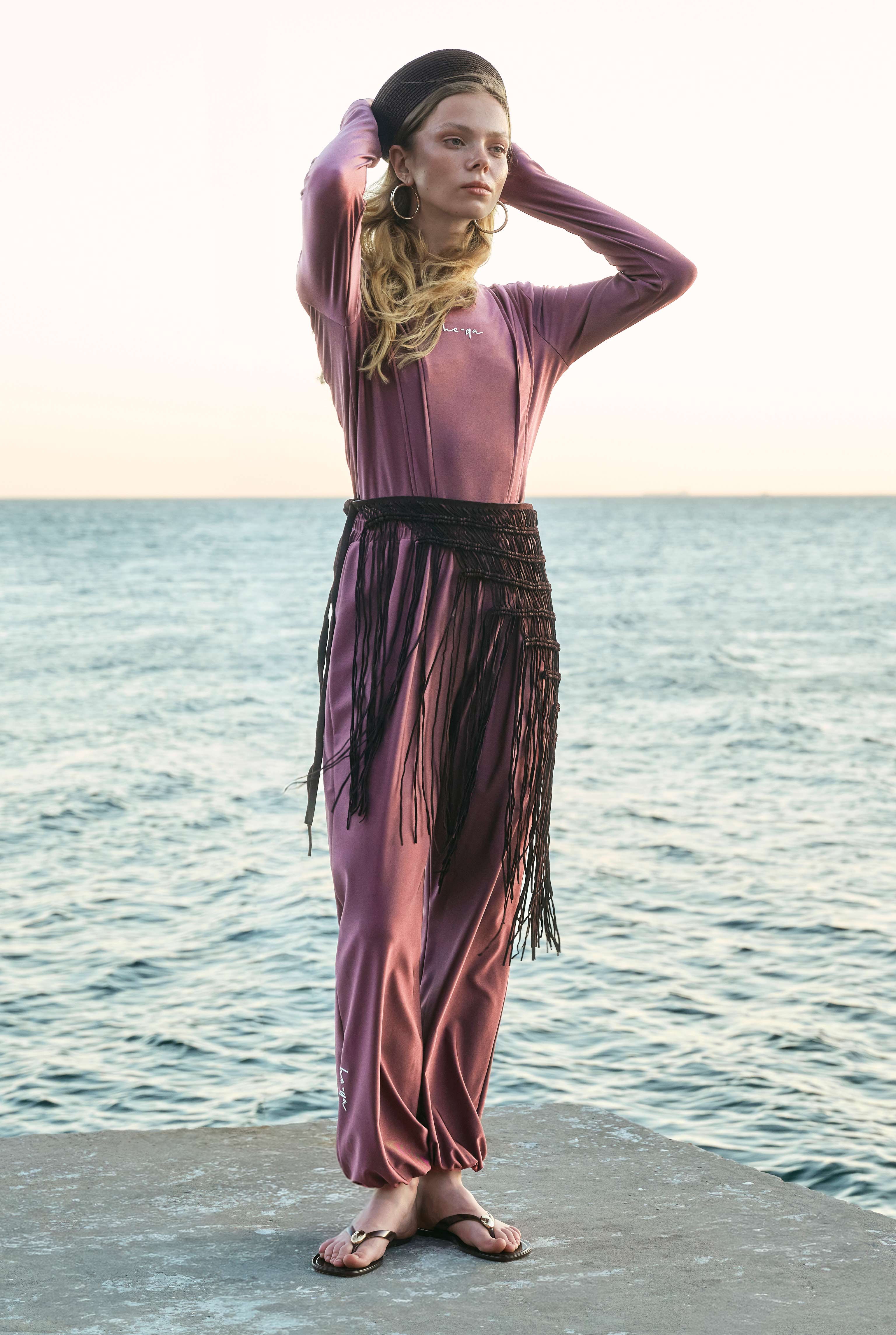 Pintuck Detailed Modest Swimwear Rose - 4