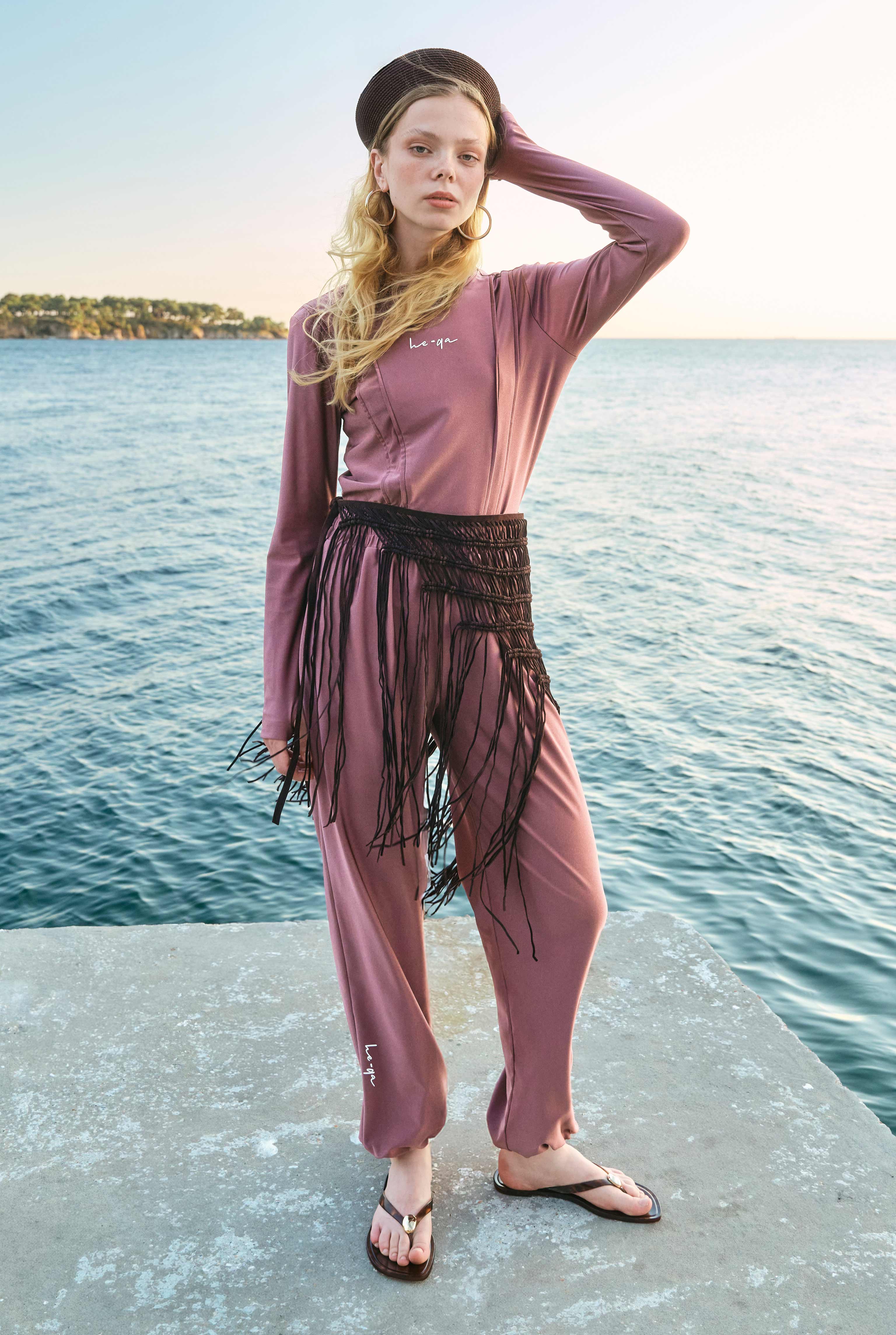 Pintuck Detailed Modest Swimwear Rose - 3