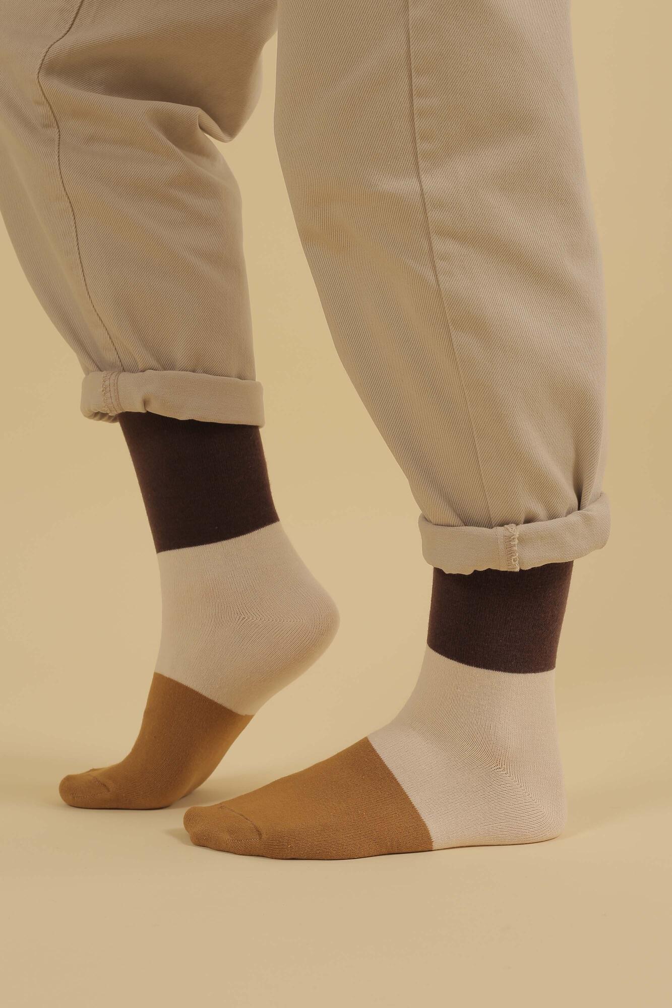 Block Ankle Socks Chestnut-Parchment - 4