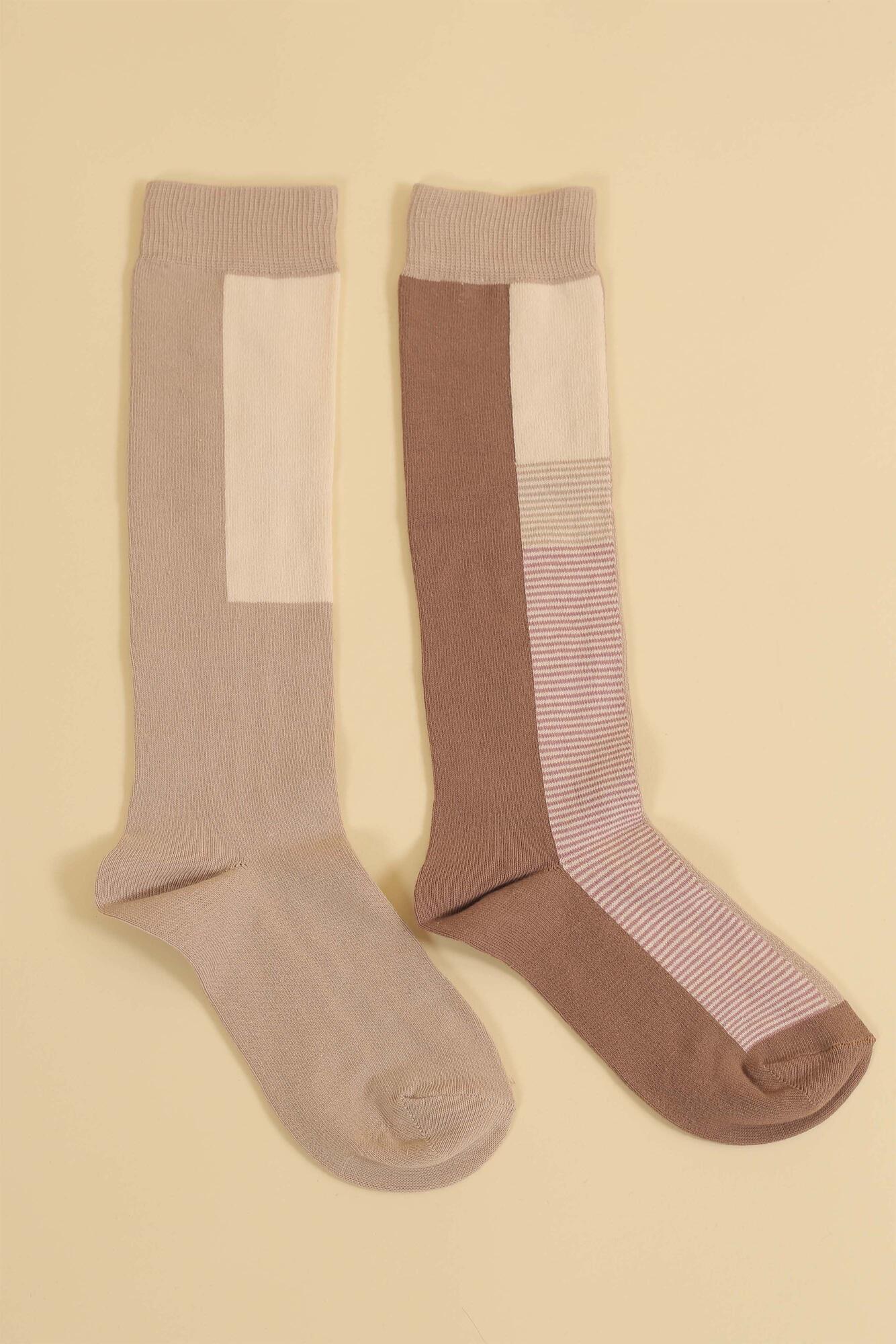 Asymmetric Midi Socks Orchid-Beige - 2