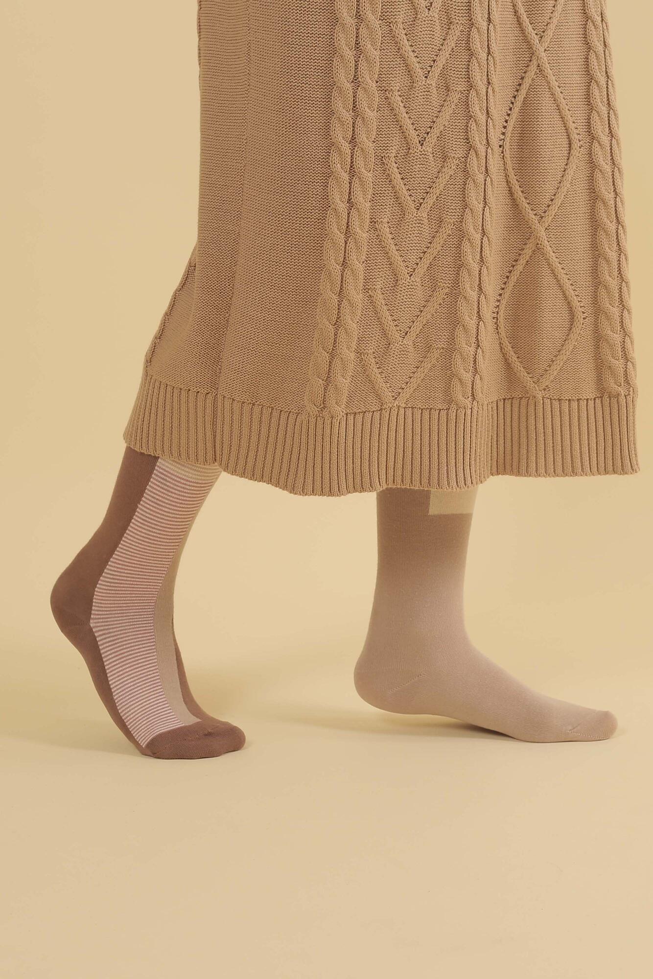 Asymmetric Midi Socks Orchid-Beige - 3