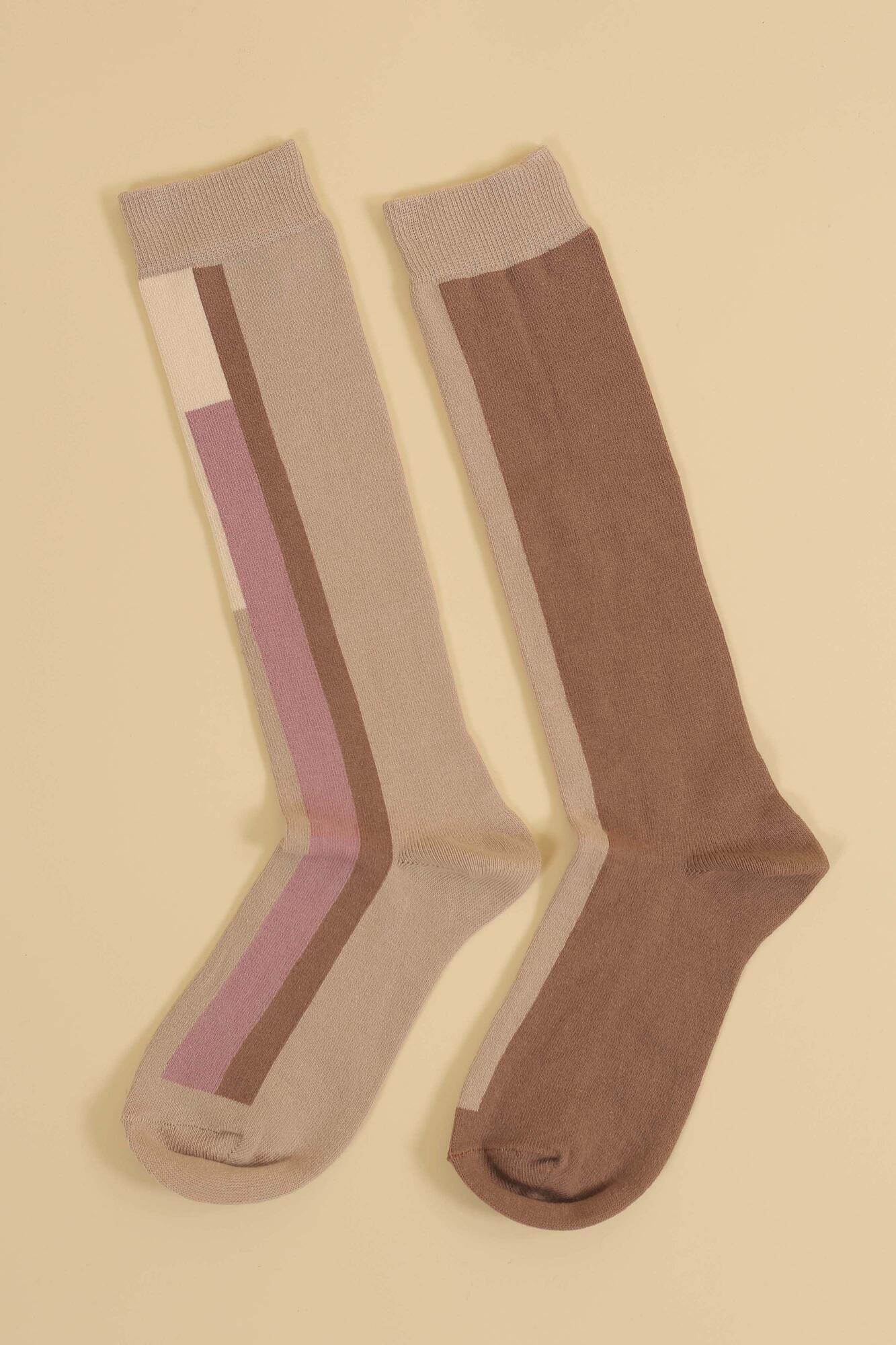 Asymmetric Midi Socks Orchid-Beige - 4