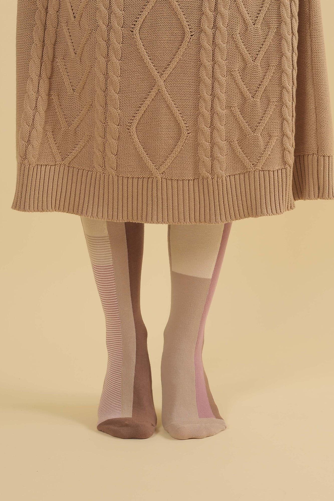 Asymmetric Midi Socks Orchid-Beige - 5