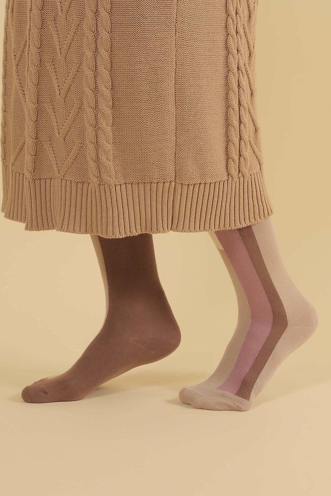 Asymmetric Midi Socks Orchid-Beige - 6