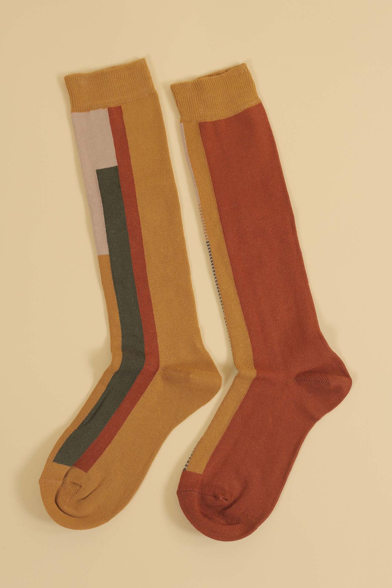 Asymmetric Midi Socks Olive Drab-Mustard - 2