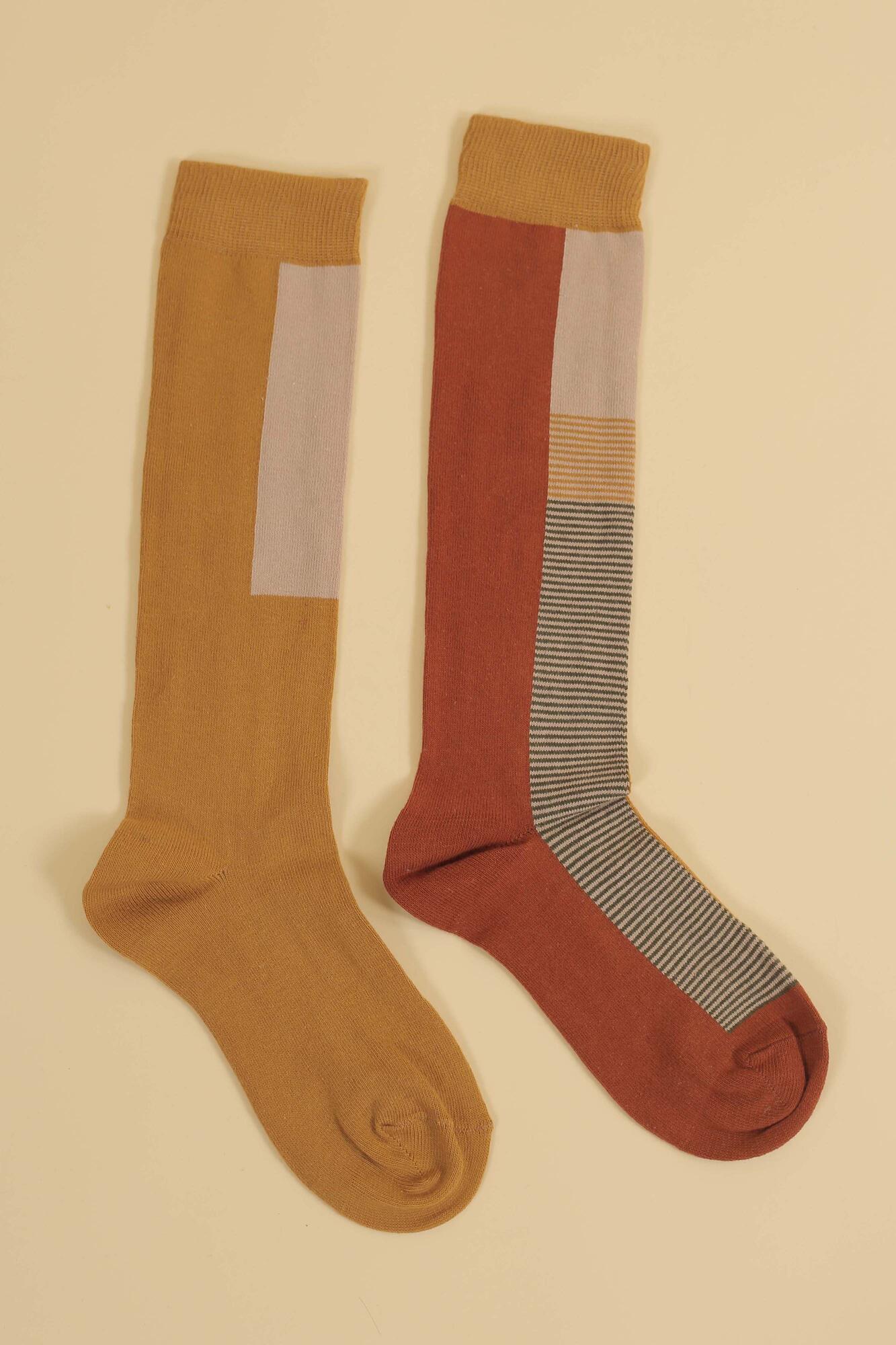 Asymmetric Midi Socks Olive Drab-Mustard - 5